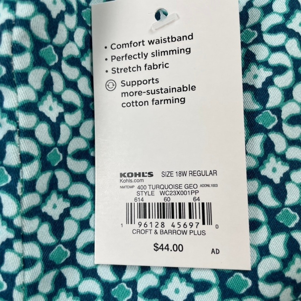 NWT Croft & Barrow Turquoise Geometric Mid Rise Ankle Pants 18W Regular - Picture 15 of 16